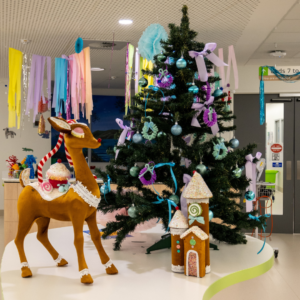 Glittery Christmas decorations in pastels colours.